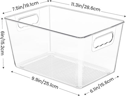 YIHONG 6 Pack Clear Pantry Organizer Bins, Plastic Containers with Handle for Kitchen,Freezer,Cabinet,Closet,Bathroom Under S
