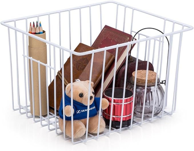 Slideep Freezer Baskets Storage Basket Organizers, Deep Wire Farmhouse Bins Container with Handles for Kitchen, Pantry, Cabin