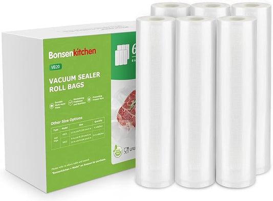 [2025 Upgraded] Bonsenkitchen 6 Rolls 8" x 16' Vacuum Sealer Bags for Food with a Color Box, Easy to Store, Commercial Grade,