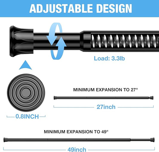 6 Pack Spring Tension Rods 28-43 Inches,5/8" Diameter Black Spring Load Adjustable Expandable,Small Short Tension Curtain Rod