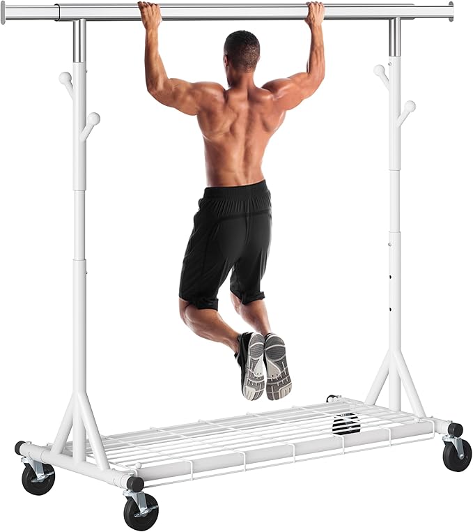 Gewudraw Heavy Duty Clothes Rack, 530 lbs Load Capacity Metal Garment Rack on Wheels - Collapsible Adjustable Portable Storag