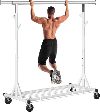 Gewudraw Heavy Duty Clothes Rack, 530 lbs Load Capacity Metal Garment Rack on Wheels - Collapsible Adjustable Portable Storag