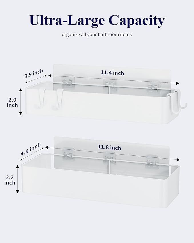 Kitsure Shower Caddy - 2 Pack Adhesive Shower Organizer, Rustproof Metal Shelves, No-Drill Bathroom Organizers and Storage, W