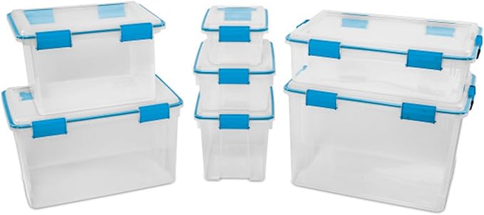 Sterilite 6-Pack Gasket Box, Weather-Resistant Storage Bins with Latching Lids, 7.5 Quart - Heavy-Duty Organizing Containers 