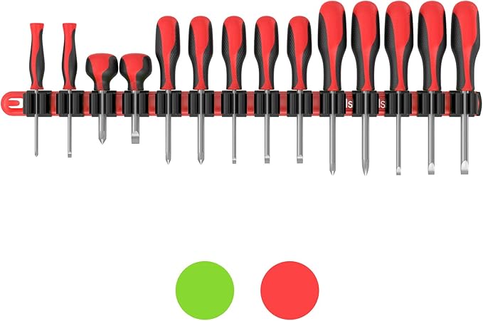 Olsa Tools Premium Wall-Mount Screwdriver Organizer - Red Nylon with Black Clips - Holds 14 Screwdrivers - Part: 1030
