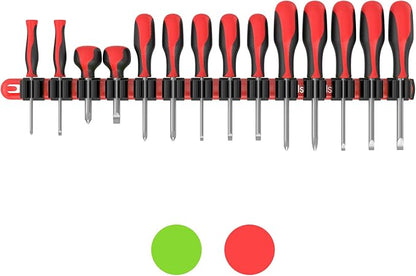Olsa Tools Premium Wall-Mount Screwdriver Organizer - Red Nylon with Black Clips - Holds 14 Screwdrivers - Part: 1030