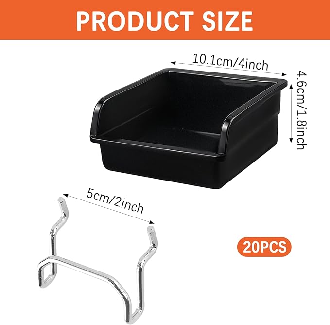 20 Pack Pegboard Bins With Metal Hooks, Black Pegboard Storage Bins, Pegboard Containers For Peg Board Organizing Accessories