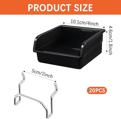 20 Pack Pegboard Bins With Metal Hooks, Black Pegboard Storage Bins, Pegboard Containers For Peg Board Organizing Accessories