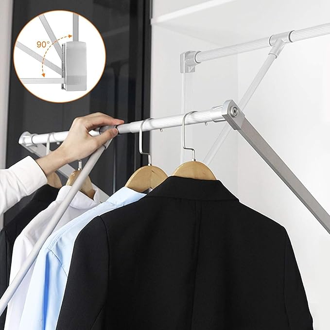 Heavy duty hanger Down Pull Wardrobe Rail Adjustable Clothes Rail Extendable Wardrobe Rail Closet and Wardrobe,Load Capacity 