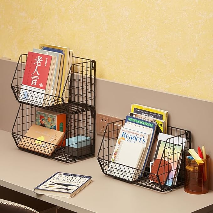3 Tier Hanging Foldable Wire Baskets Closet Organizer Clothes Shelves Countertop Caddy Bin Wall Mount Shelf Storage Basket Bi