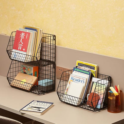 3 Tier Hanging Foldable Wire Baskets Closet Organizer Clothes Shelves Countertop Caddy Bin Wall Mount Shelf Storage Basket Bi