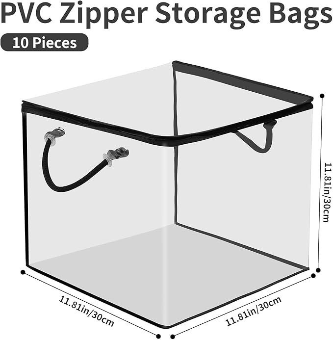 10 PCS Clear Zippered Storage Bags with Handles,Sweater Storage with Two-Way Zipper,Foldable Closet Organizer Bed Sheet Organ