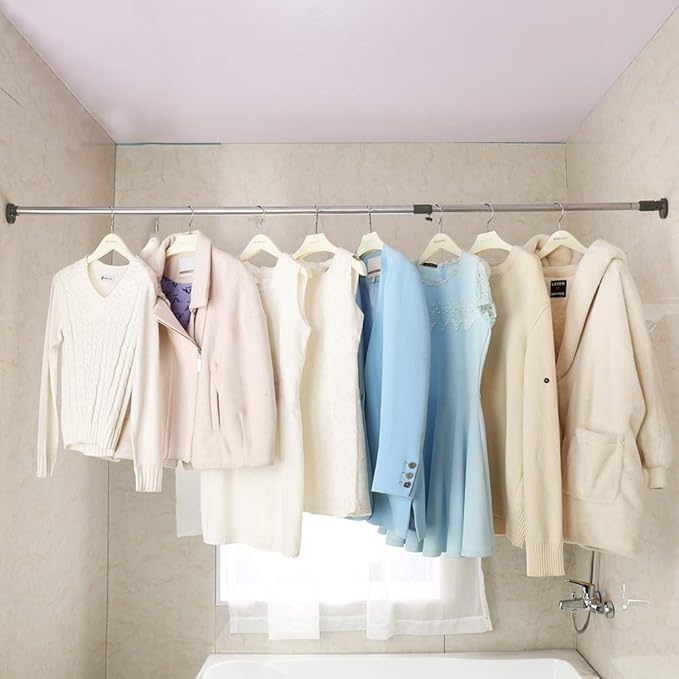 BAOYOUNI Adjustable Shower Window Curtain Tension Rod Oval Head Decorative Straight Closet Wardrobe Rail Pole Bar Clothes Han
