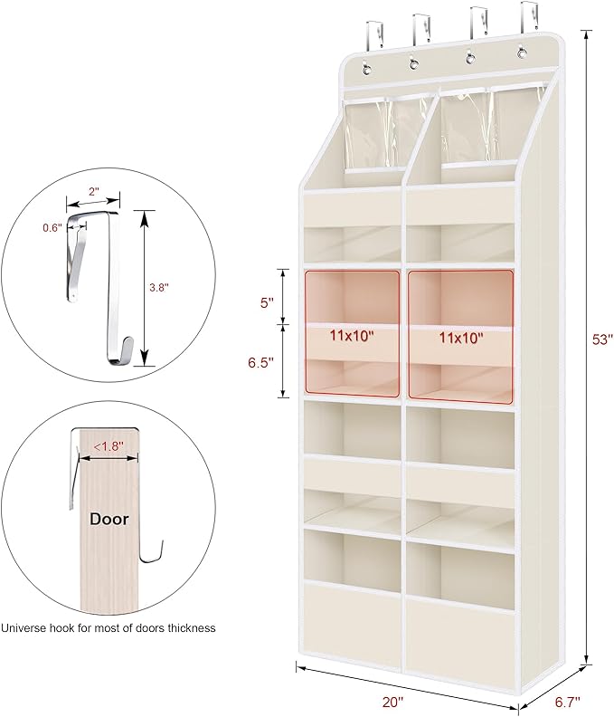 Univivi 5-Shelf Fabric Baby Door Storage Over Door Hanging Organizer with 8 Deep Pockets and 4 Small PVC Pockets Wall Mount H