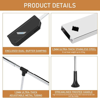 Pull Down Closet Rod, 60 lbs Load Capacity, Stainless Steel Adjustable 35-46.5 inches Soft-Close Wardrobe Lift Rail Organizer
