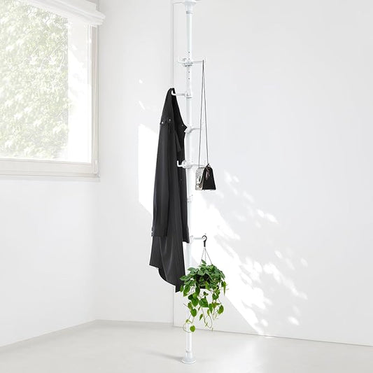Coat Rack Freestanding, 56 to 125 inch Adjustable Tension Rod Coat Tree with 12 Hooks for Hanging Plant,Coat, Jacket, Hat, Sc
