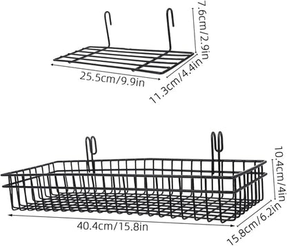2pcs Metal Wire Wall Mount Baskets Grid Wall Storage Basket for Office Kitchen Bathroom