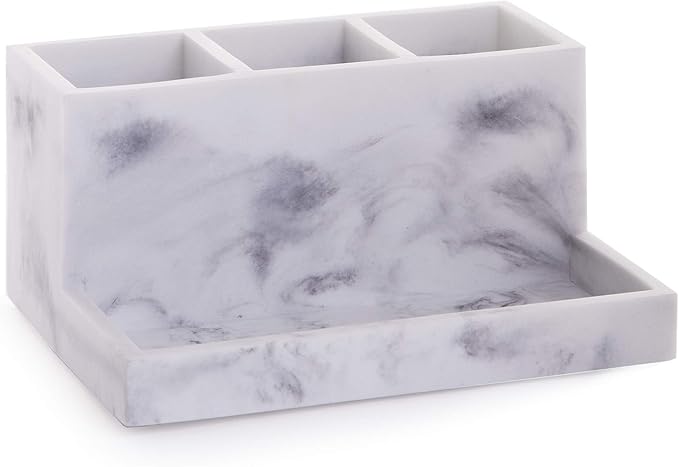 BINO | Multi Purpose 3 Compartment Organizer with Tray | Makeup Brush Holder Makeup Brush Organizer Holder Toothbrush Marble 