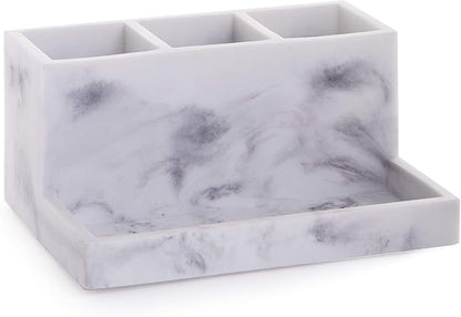 BINO | Multi Purpose 3 Compartment Organizer with Tray | Makeup Brush Holder Makeup Brush Organizer Holder Toothbrush Marble 