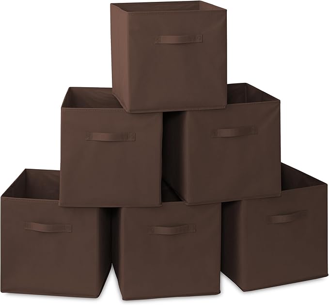 Casafield Set of 6 Collapsible Fabric Cube Storage Bins, Brown - 13" Foldable Cloth Baskets for Shelves, Cubby Organizers & M