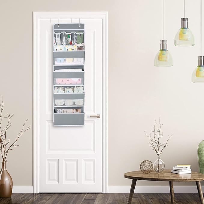 Univivi Door Hanging Organizer Nursery Closet Cabinet Baby Storage with 4 Large Pockets and 3 Small PVC Pockets for Cosmetics