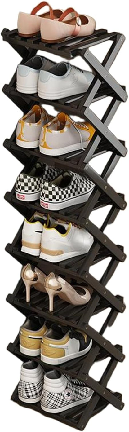 YYW Bamboo Shoe Rack for Entryway, Free Free Standing Shoe Racks Shelf Closet, Foldable Vertical Shoe Storage Organizer for L