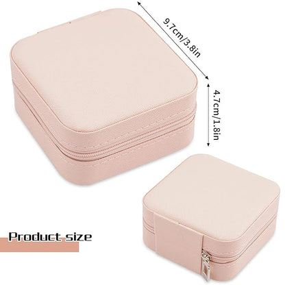 Neveika 2pcs Portable Travel Mini Jewelry Box Leather Jewellery Ring Organizer Case Storage Gift Box Girls Women (pink).