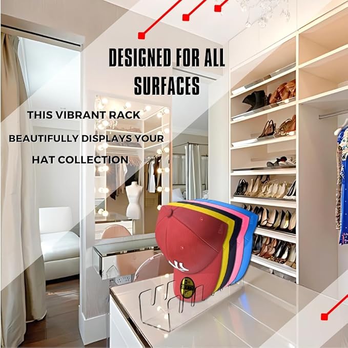 Baseball Cap Organizer 2-Pack | Clear Acrylic Hat Rack for Closet | Space-Saving, Baseball Hat Organizer Not Fit for wall, Ca