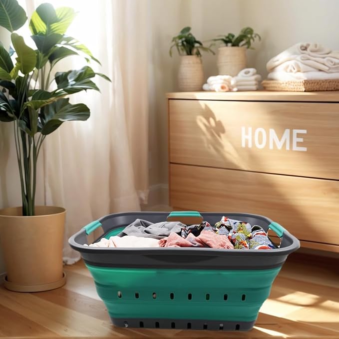 SAMMART 42L (11 gallon) Collapsible Plastic Laundry Basket - Foldable Pop Up Storage Container/Organizer - Space Saving Hampe