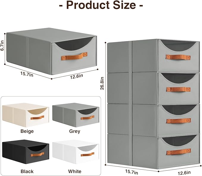 Homsorout Stackable Storage Drawers - Large Collapsible Storage Bins with Drawers, 8 Pack Closet Shelf Organizer Basket, Fabr