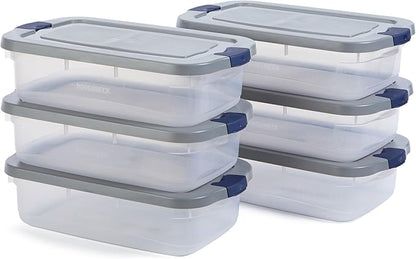 Rubbermaid Roughneck Clear 31 Qt/ 7.75 Gal Storage Containers, Pack of 6 with Snap-Fit Grey Lids, Visible Base, Sturdy and St