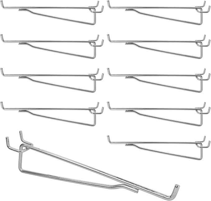 G.CORE Pegboard Shelf Hooks, 10-Pack 8" Silver Peg Board Brackets, 1/4" Peg Board Organizer Accessories, Peg Hooks Assortment