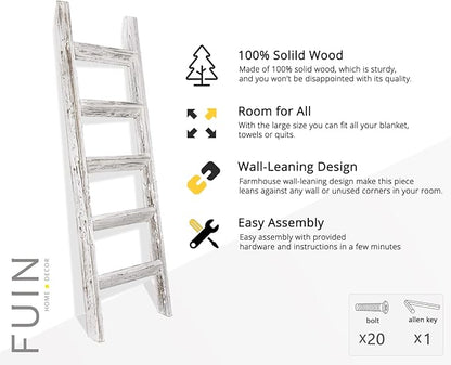FUIN 5ft (58") Wood Blanket Ladder Living Room Decorative Wall Leaning Farmhouse Quilt Display Holder Wooden Towel Rack for B