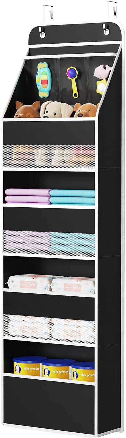 Univivi 5-Shelf Fabric Door Storage Over Door Hanging Organizer with 4 Large Pockets and 3 Small PVC Pockets Nursery Closet C