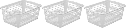 YBM Home 3-Pack Plastic Storage Basket for Office Drawer, Desktop and Classroom - Multipurpose Perforated Bin Tray Organizer 