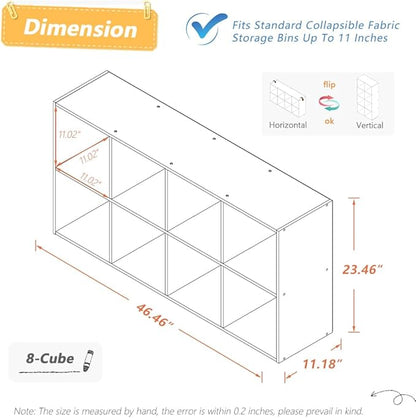 NELYE 8 Cube Organizer Bookcase - Fabric Storage Bins Container, Open Shelf Simple Compartments Bookshelf, Oak