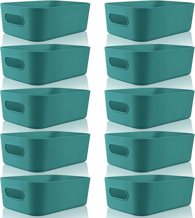 Zopeal Plastic Storage Bins 10 Pcs Green Pantry Organizer Bins Small Baskets Storage Containers for Home Kitchen (8 x 5.7 x 3