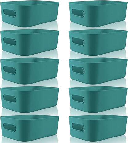 Zopeal Plastic Storage Bins 10 Pcs Green Pantry Organizer Bins Small Baskets Storage Containers for Home Kitchen (8 x 5.7 x 3