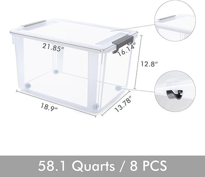 Citylife 58.1 QT Plastic Storage Bins with Latching Lids Stackable Storage Containers for Organizing Large Clear Storage Box 