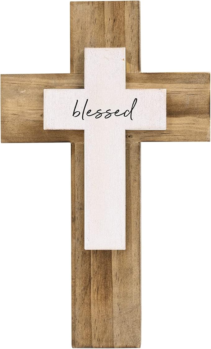 OKSQW Wall Wooden Cross Christians Crosses Spiritual Religious Cross With Hook Christmas Wall Hanging Handmade Nature Wood Co