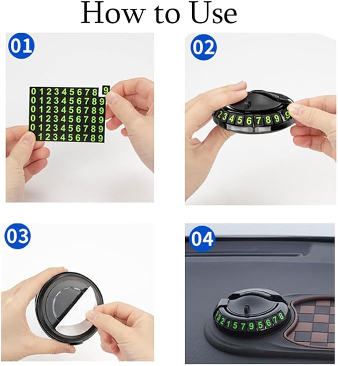 4-in-1 Multi-Functional Support Anti-Slip Pad, 360° Rotating Car Phone Holder Pad with Temporary Parking Number Plate, All-in
