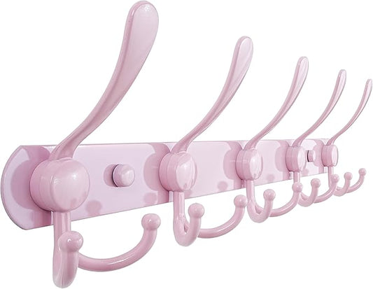 Dseap Coat Rack Wall Mounted - 5 Tri Hooks, Heavy Duty, Stainless Steel, Metal Coat Hook Rail for Coat Hat Towel Purse Robes 