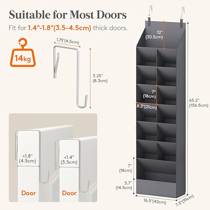 Lifewit 8 Tier Over the Door Shoe Organizer with 15 Large Deep Pockets, Fabric Hanging Shoes Shelf for Closet, Dorm Storage, 