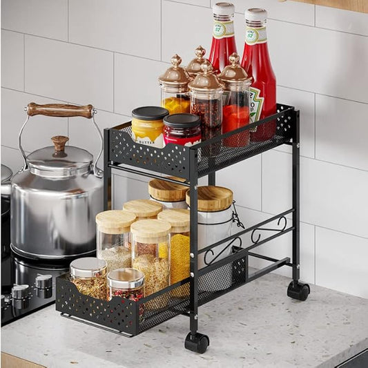 2-Tier Under Sink Cabinet Organizers Silicone Pads