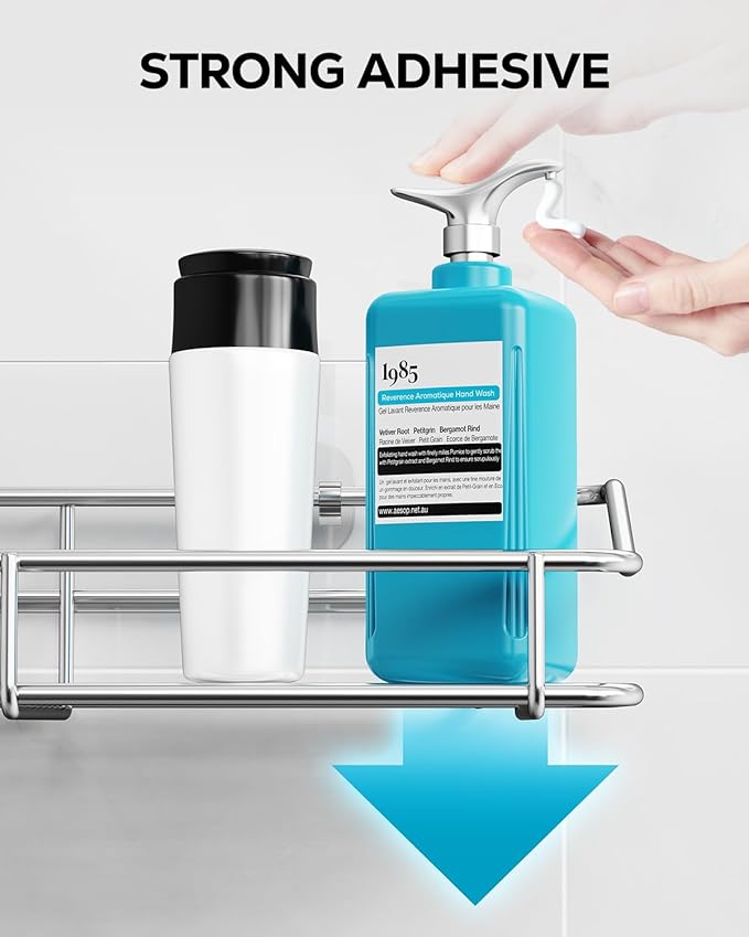 Nieifi Shower Caddy Shelf with Hooks Storage Rack Organizer Adhesive Stainless Steel without Drilling for Bathroom, Lavatory,
