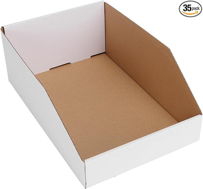 EXYGLO Cardboard Boxes, Pack of 35 Corrugated Storage Bins 12x8x4.5 inch Pantry Organizer Bins for Shelves Garage Office Orga