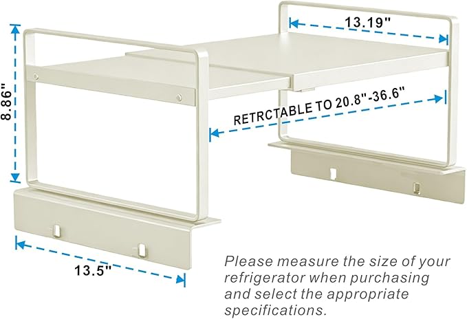 Adjustable Fridge Top Storage Rack,12.4"-23.62" Expandable Organizer Shelf, Anti-Slip,L-Shaped Design,Space Saver for Kitchen