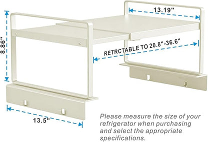 Adjustable Fridge Top Storage Rack,12.4"-23.62" Expandable Organizer Shelf, Anti-Slip,L-Shaped Design,Space Saver for Kitchen