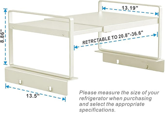 Adjustable Fridge Top Storage Rack,12.4"-23.62" Expandable Organizer Shelf, Anti-Slip,L-Shaped Design,Space Saver for Kitchen
