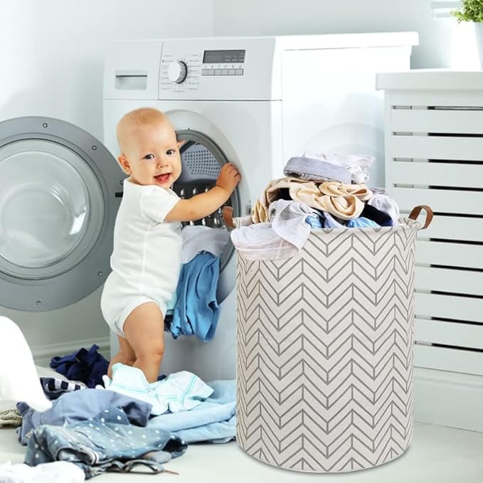 CLOCOR Large Round Storage Bin,Collapsible Storage Baskets, Dirty Laundry Hamper Baskets for Baby Boys and Girls, Office, Bed